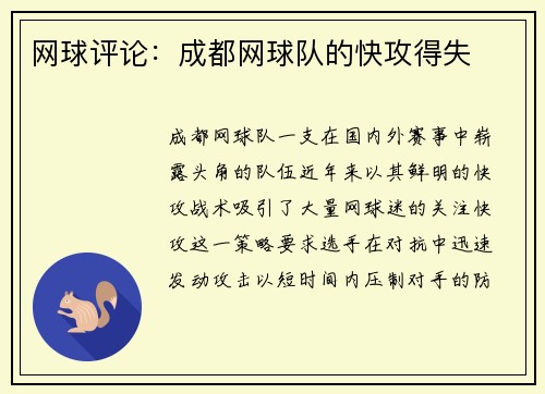 网球评论：成都网球队的快攻得失