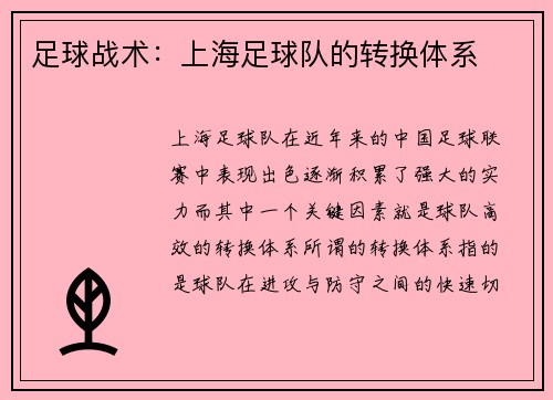 足球战术：上海足球队的转换体系