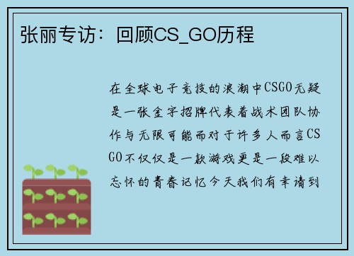 张丽专访：回顾CS_GO历程